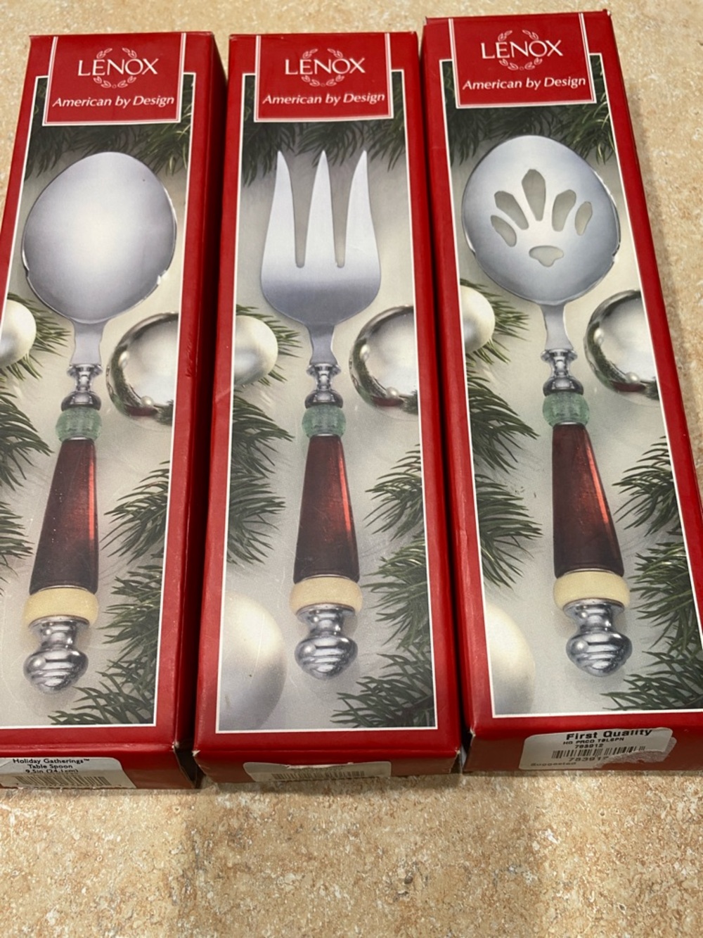 Lenox Holiday Gatherings Slotted And Regular Serving Spoons,  and meat fork NEW